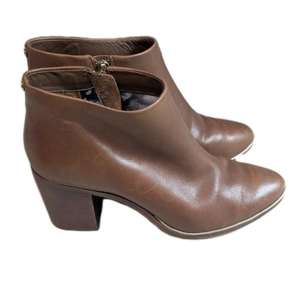 Ted Baker London Brown Leather Ankle Boots Gold Trim Cinderella Sole Size 38...